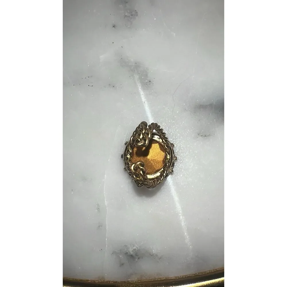 Vintage Ring Signed W Germany Red Glass Brass Twisted Metal Braided West Germany - Picture 9 of 10